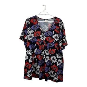 Kim & Co. Black Floral Stretchy V-neck Top